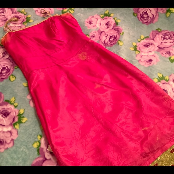 SOLD Vtg Pink Green Gold Brocade Jacquard Sequin Dress - Picture 5 of 9